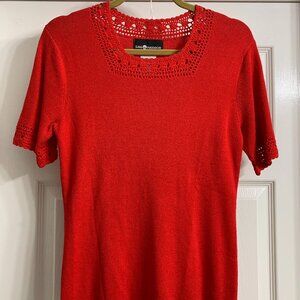 Sag Harbor Women's Red Blouse with Crochet Neckline, Size S
